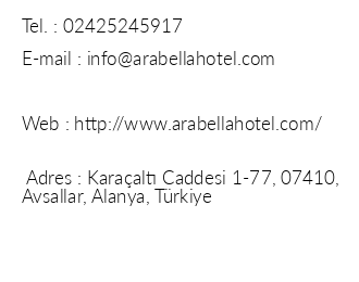 Arabella World Hotel iletiim bilgileri